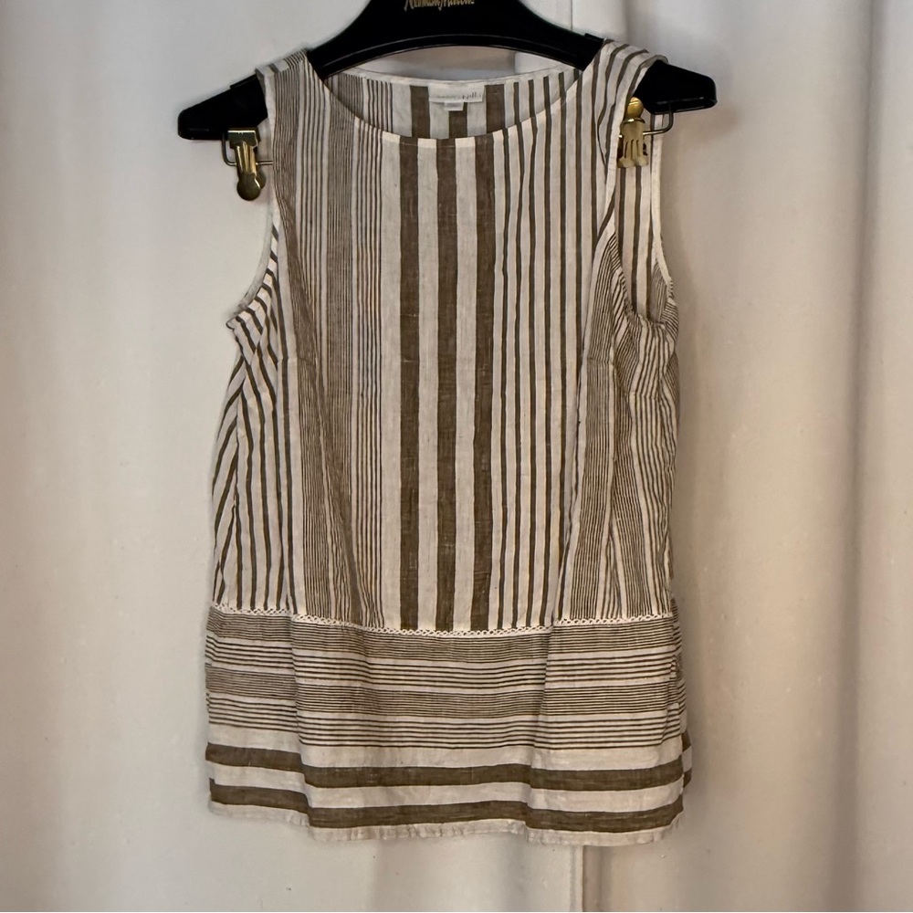 J. Jill Love Linen Copper and Cream All Linen Striped Tank Top
